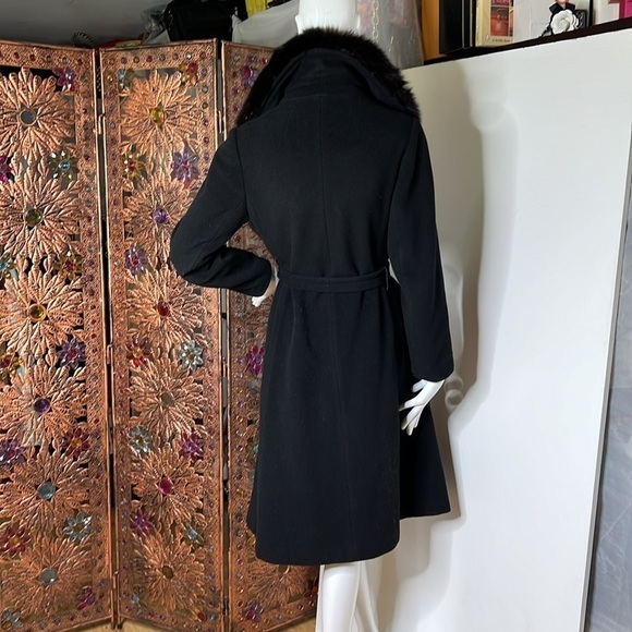 Cashmere Sz 8 Wrap Tie Coat with Black Fox Collar Coat - Picture 10 of 11